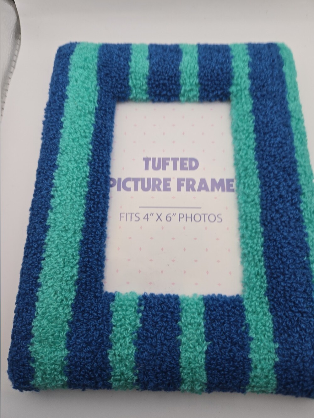 Tufted Picture Frame 4x6 Blue & Teal Striped Soft Plush Photo Frame